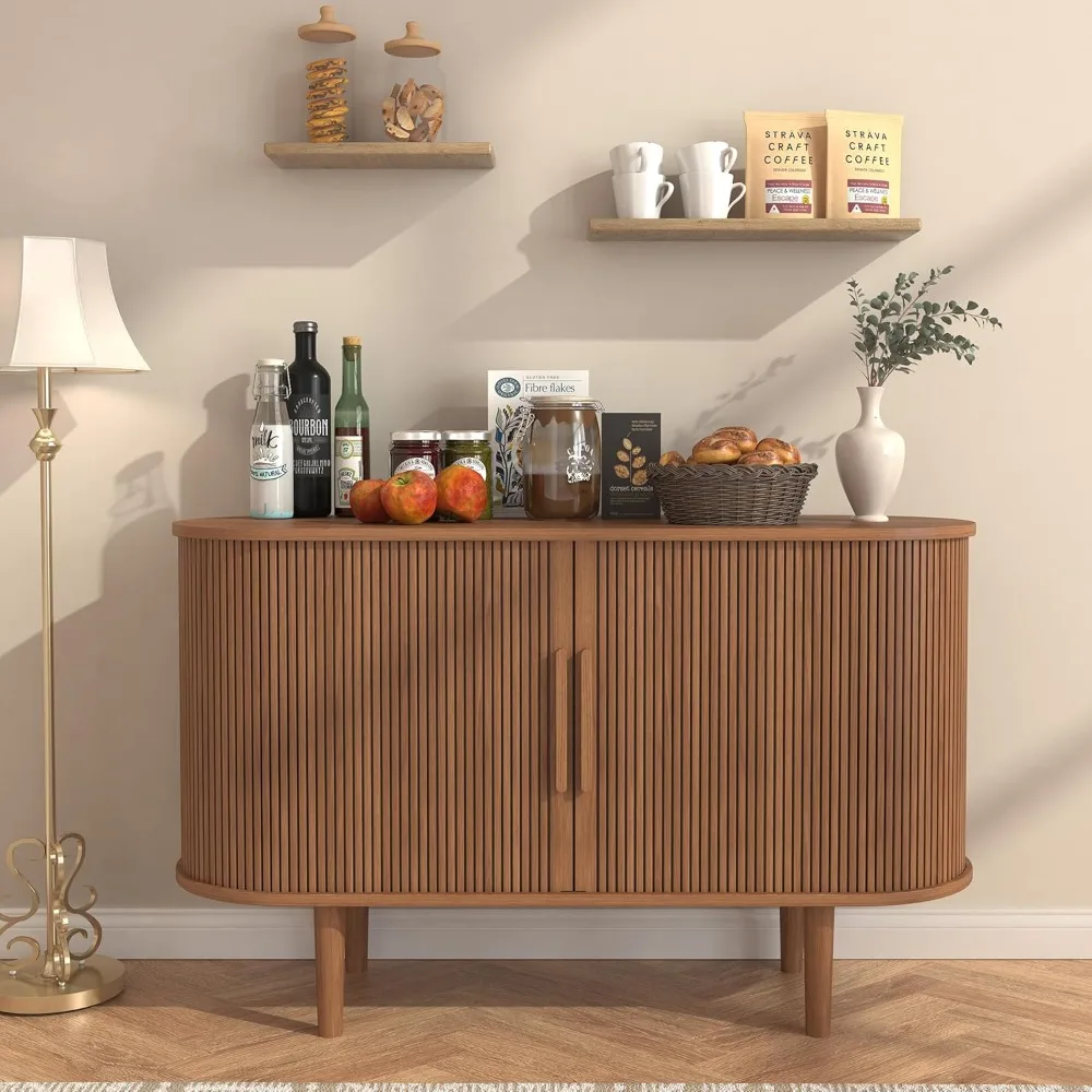 Sideboard Cabinet, Buffet Cabinet with Storage, Storage Cabinet with Tambour Sliding Doors and Handles, Kitchen Cabinets