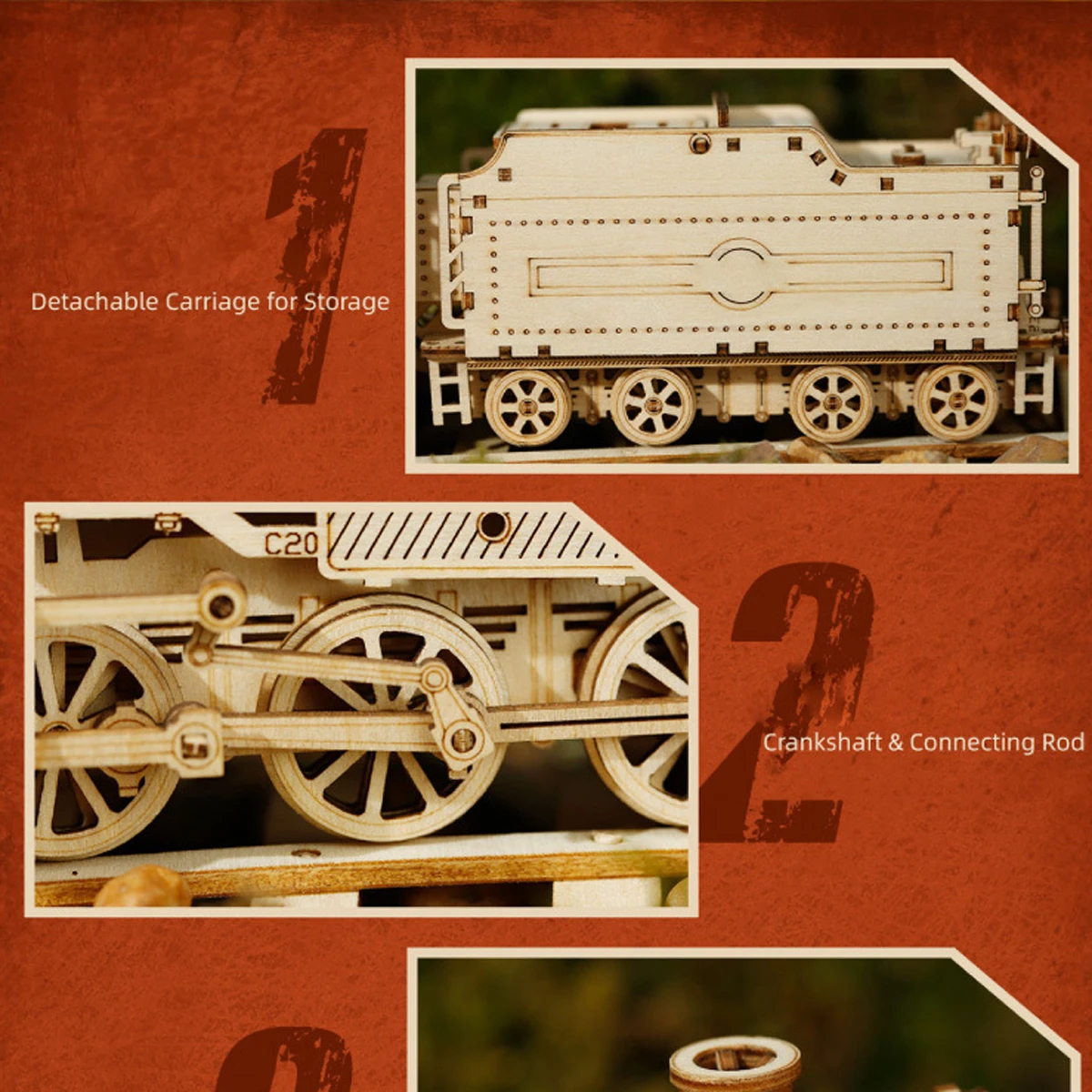 Locomotive 3D Car Wooden Puzzle Scale Model,DIY Model Kit, Handcraft Gift,Home Decoration,Mechanical Model Kit, Building Toy