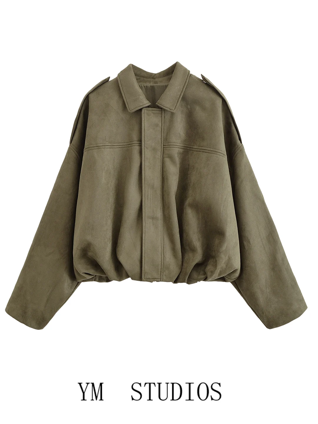 

Women's American Retro Suede Thiened Loose Structured Jaet Autumn Pilot Coat Pure Color Long Sve Zipper Closure