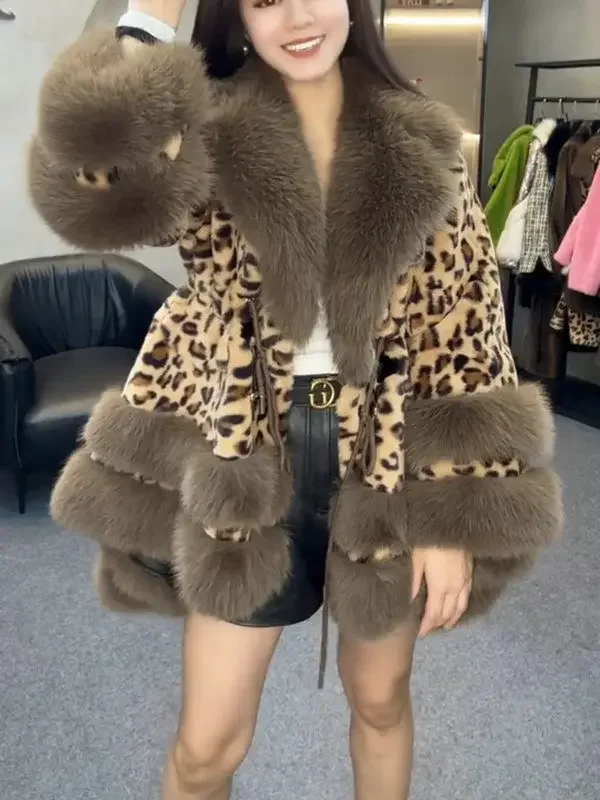 2024 Super Large Winter Women\'s Fur Coat Imitation Fox Windbreaker Flip Collar Fashion Trend Wool Cotton F369