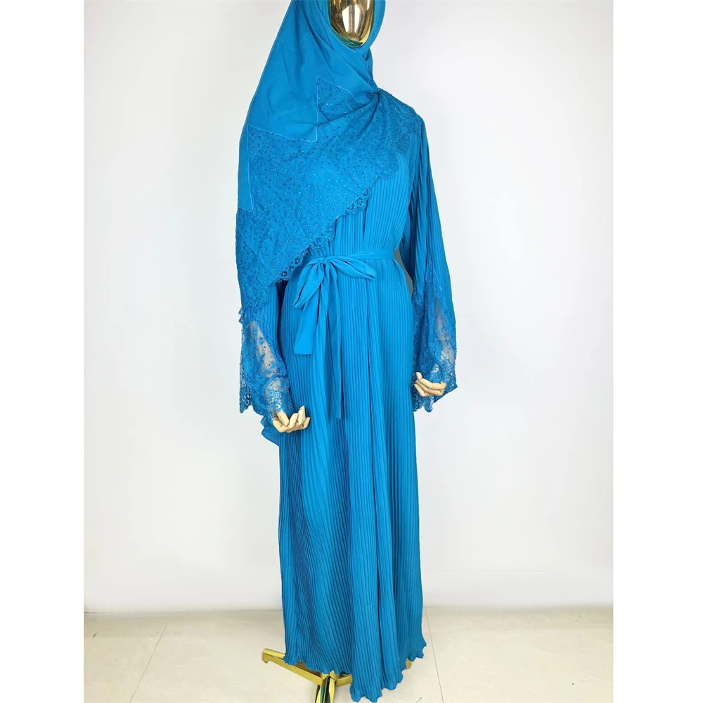 

Ramadan Muslim Women Hijab Dress Lace Abaya Turkey Kaftan Djellaba Islam Pleated Prayer Garment Robe Dubai Gown Caftan Kebaya