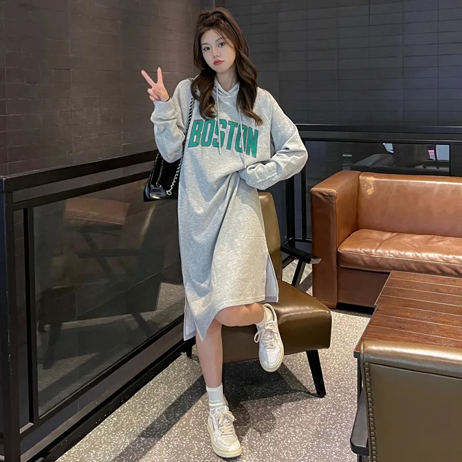 Vestido de manga larga con capucha para mujer embarazada, ropa de