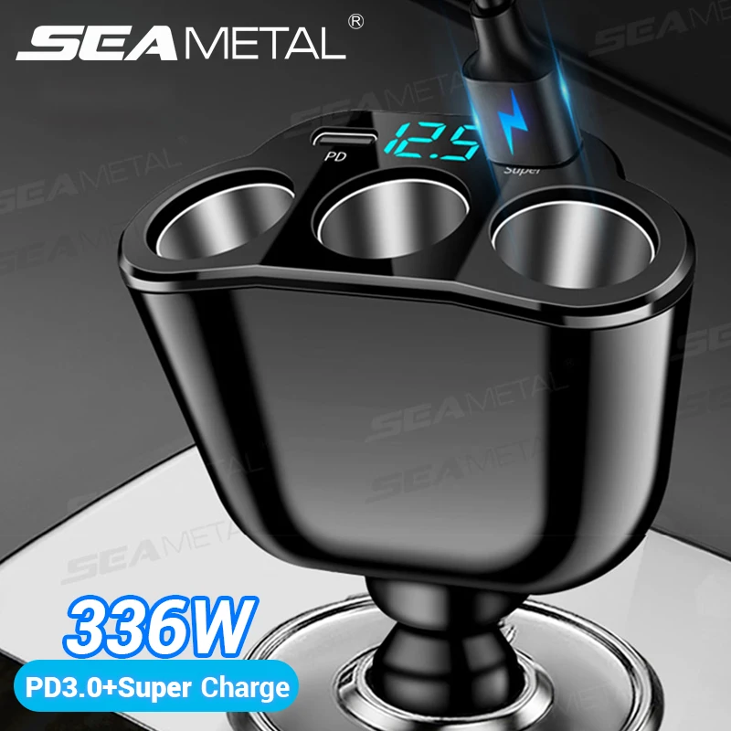 

SEAMETAL 5-Ports 336W Car Charger Cigarette Lighter Adapter 66W USB Super Charge Phone Charger 12V-24V Universal Car USB Charger