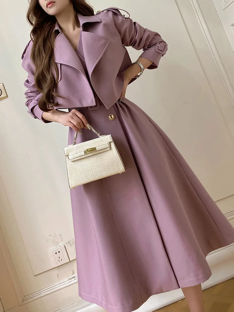 DABUWAWA Tienda Vestidos Elegantes Para Mujeres Two Piece Set Woman 2024 Trench Coat Epaulet Short Empire Sundress Y2K DA1ATC004