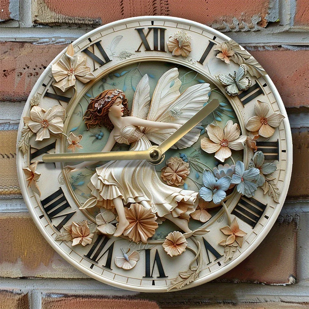 2D Effects Wall Clock - Spring Fairy Theme Decoration, DIY Clock Spring-Mothers Independence Day Decorations,Artistic Home Décor