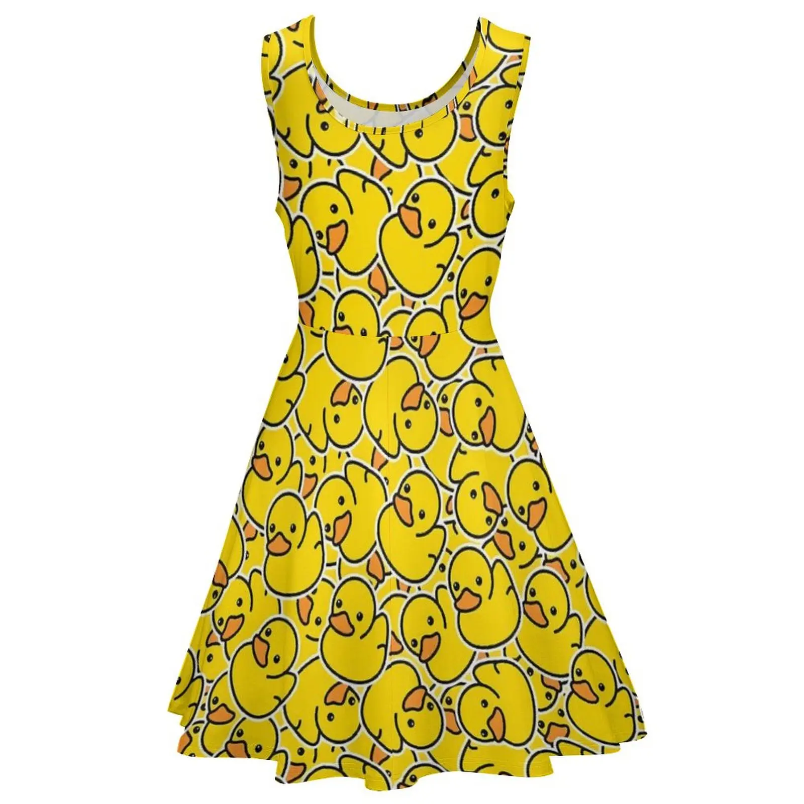 Yellow Classic Ducks Dress Kawaii Animal Aesthetic Dresses Female Kawaii Skate Dress Summer Graphic Vestido Big Size