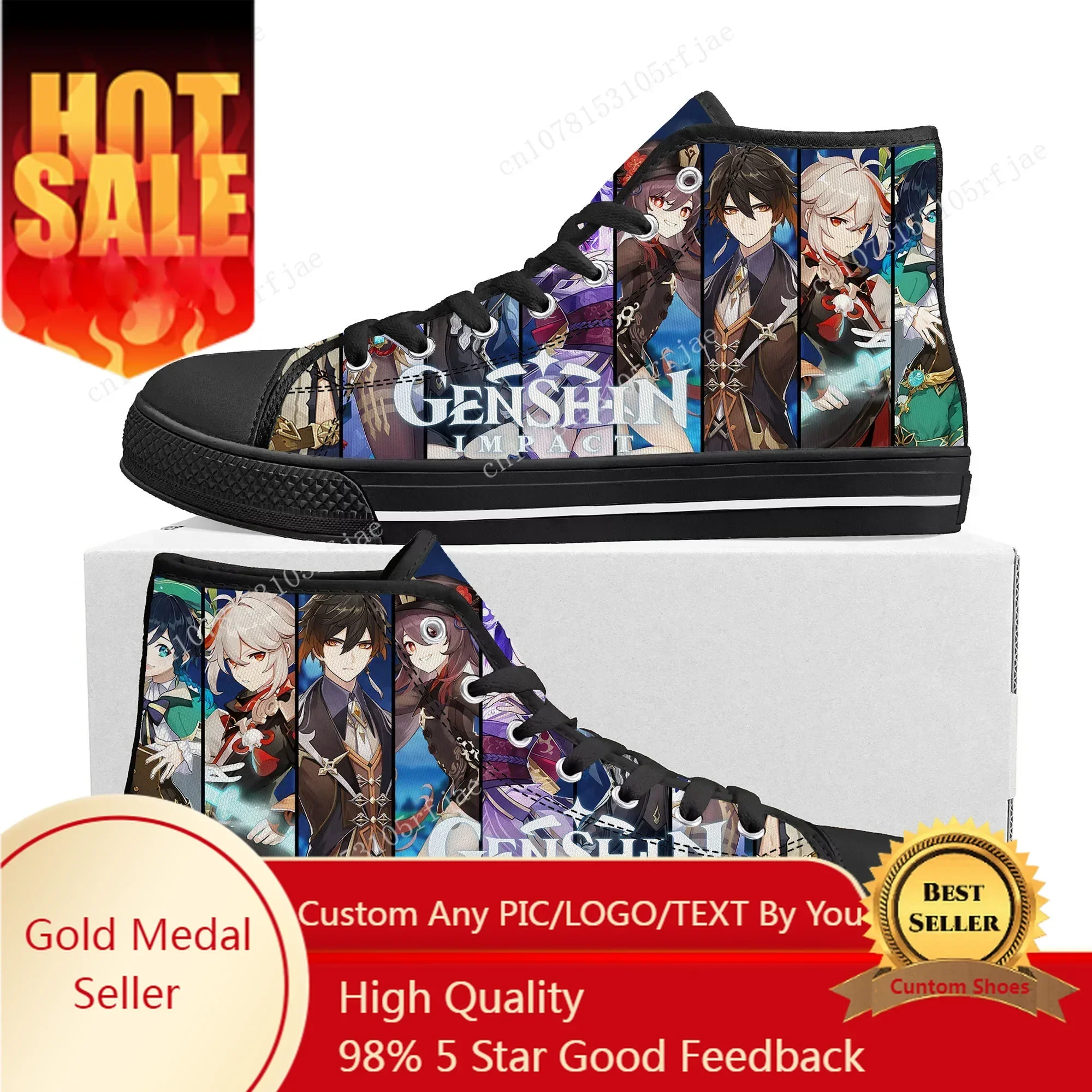 Anime Cartoon Game Genshin Impact High Top Sneakers Mens Womens Teenager High Quality Canvas Sneaker Custom Built Couple Shoes