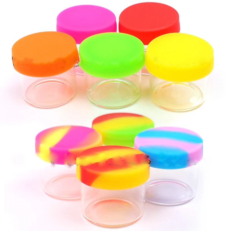 6ML Silicone Container Jar Glass Wax Oil Storage Lid Non-stick Mixed Color