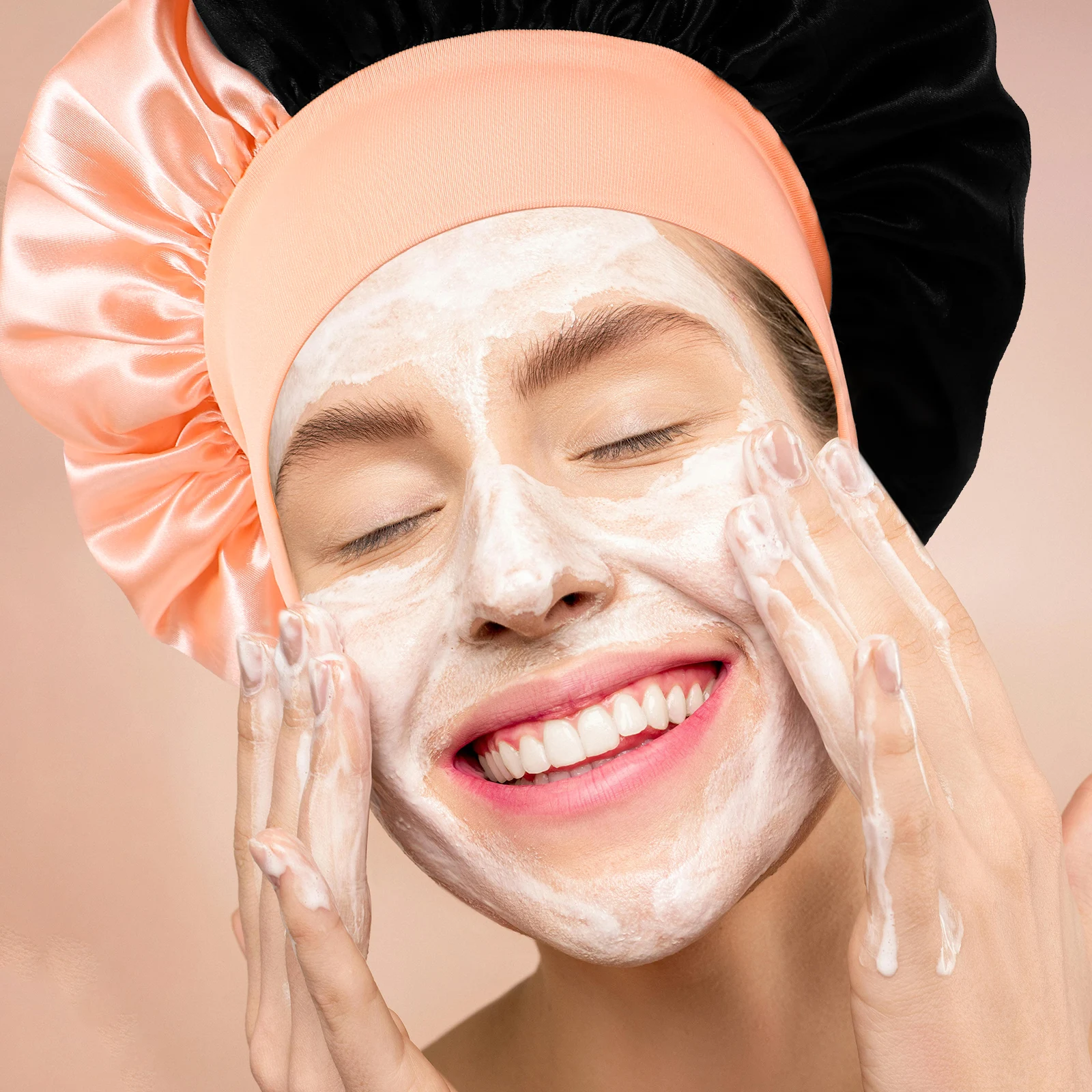 

2Pcs Decorative Elastic Sleep Cap for Women Fashion Wide Brim Bonnet Curly Hair Protection Soft Secure Fit for Night Home