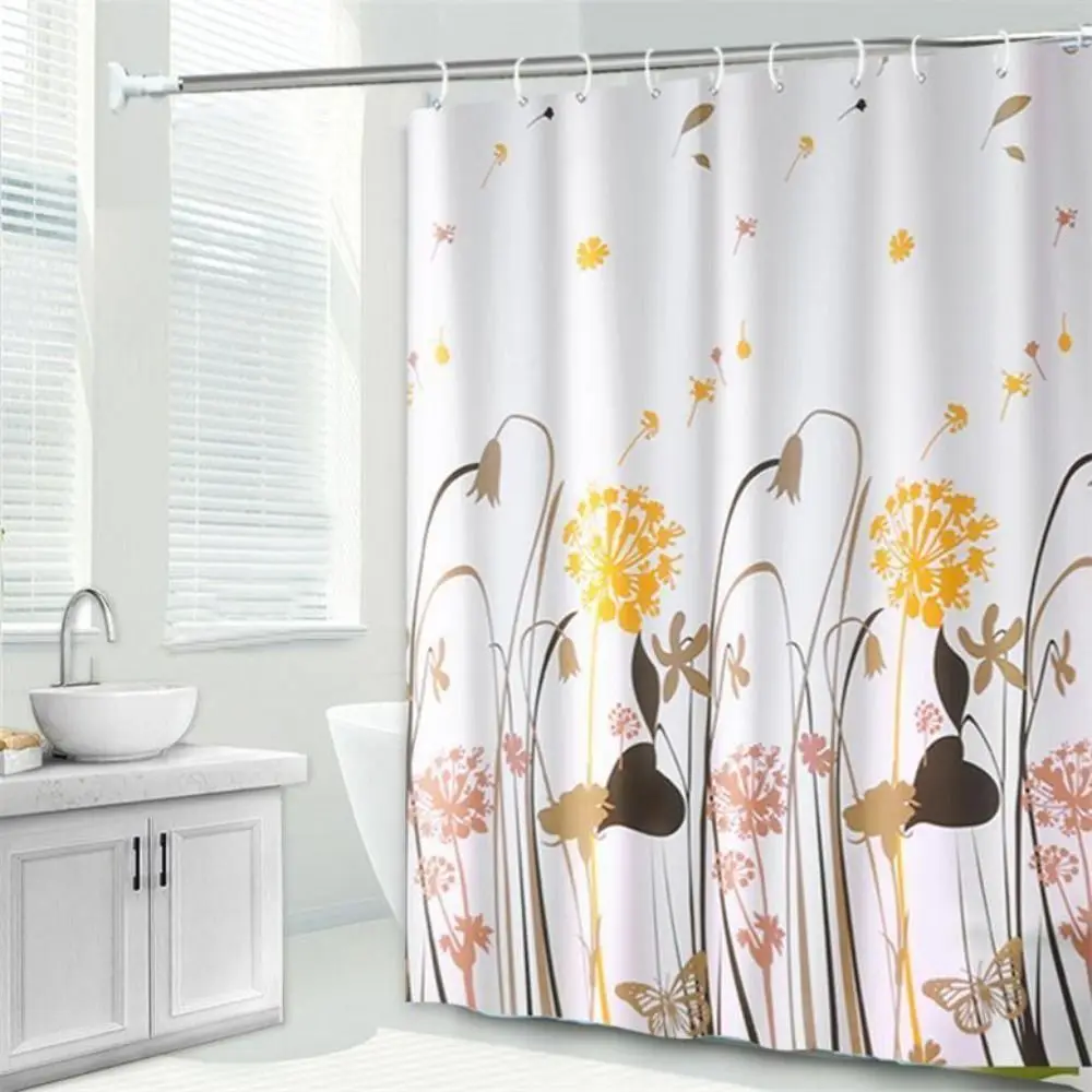 Watercolor Leaves on The Top Plant with Floral Bathroom Decoration Shower Curtain 150*180CM with Hooks