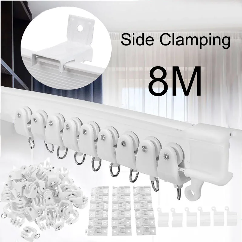 8M Flexible Ceiling Bendable Curtain Rail Cuttable Track Side Clamping For Curved Straight Bay Windows Track Pole Accessories D1