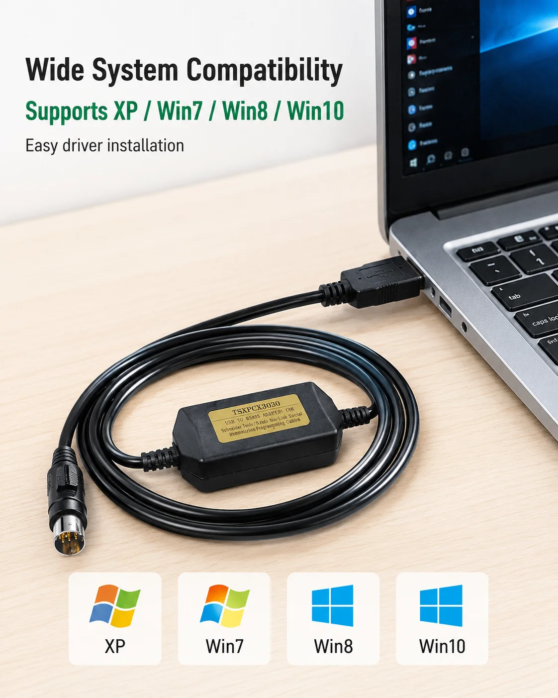 TSXPCX3030 PLC Programming Download Cable USB to 8-Pin for Schneider Twido NEZA, 5V Stable Communication Cable, 3M