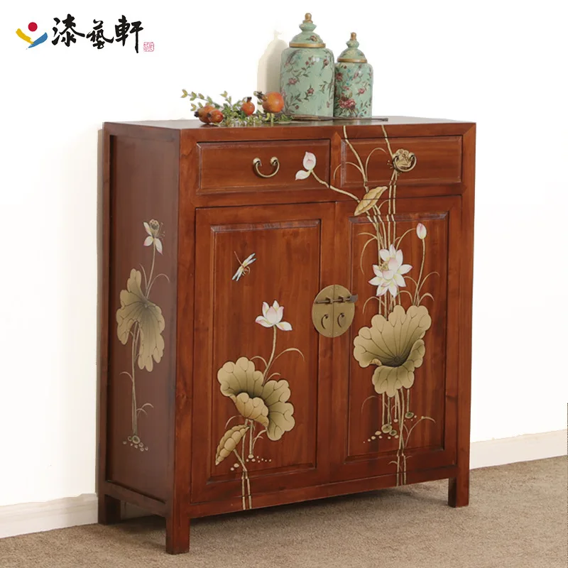Painted living room partition entrance shoe rack cabinet new Chinese all solid wood decorative cabinet