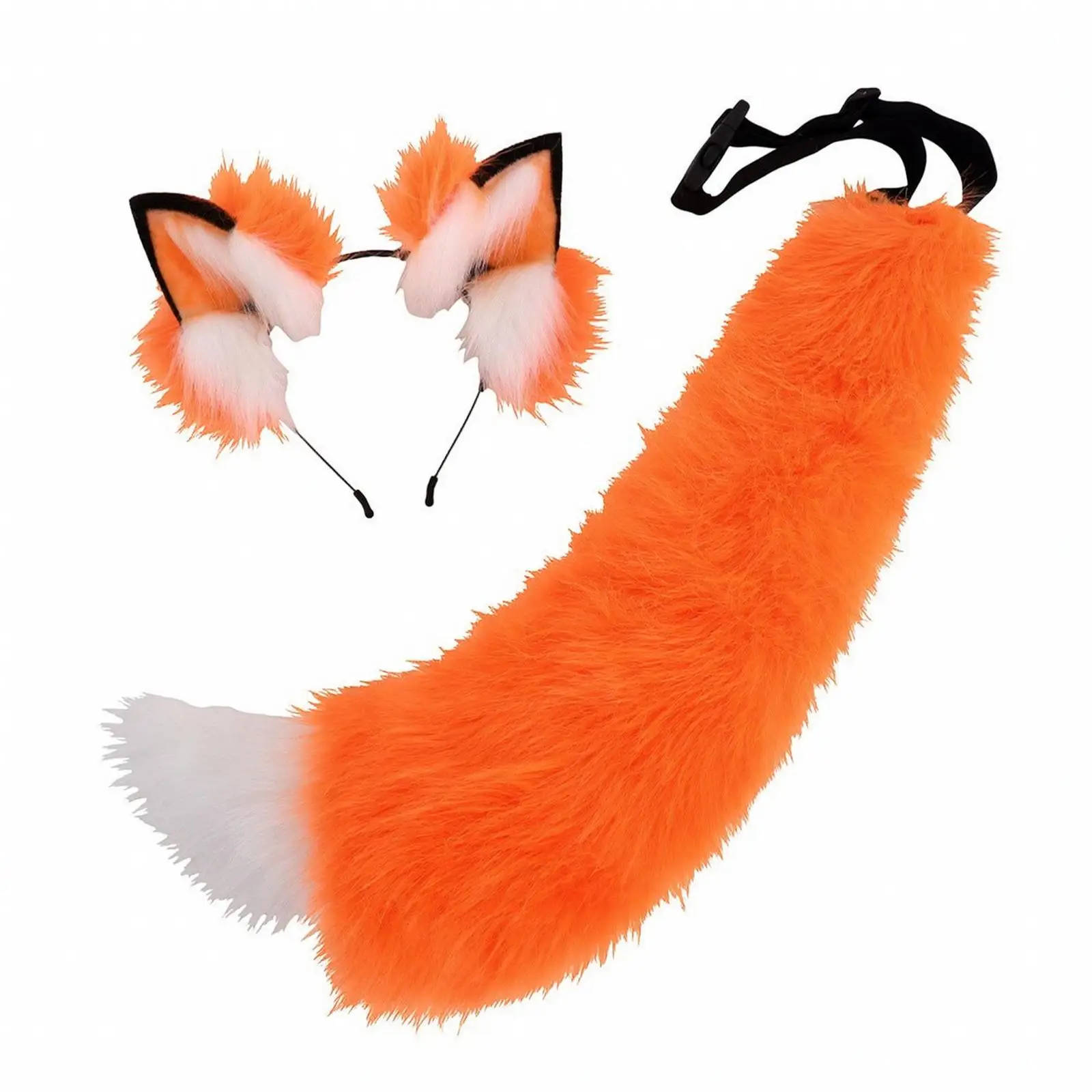 Plush Fox Ear Hairband and Tail Kit for Themed Costume Party Cosplay Animal Dress Up Prop for Adults Kids
