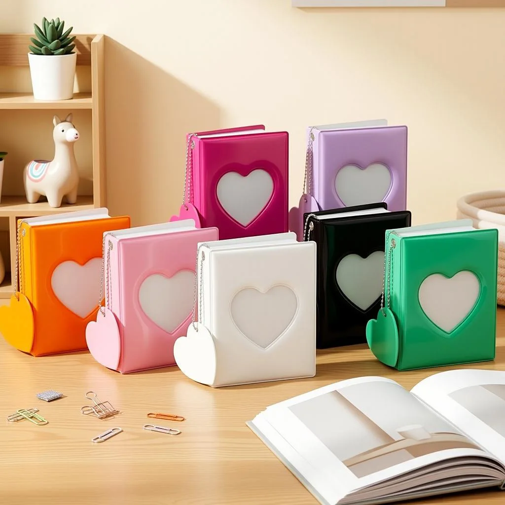 3-Inch Mirror PP Photo Card Book, Mini Photo Album with Heart Pendant, Pink, 40 Pockets | PVC Mirror Folder, PP Album, Mini Albu