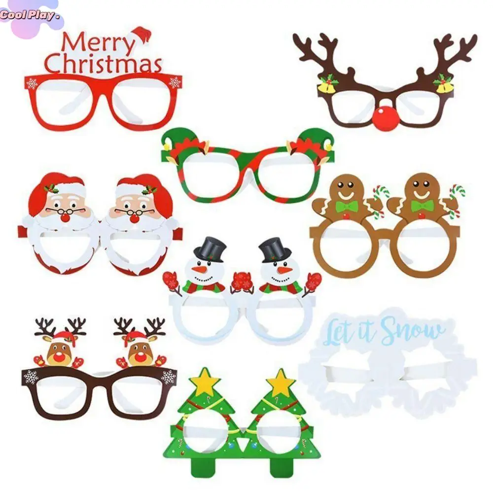 

9pcs/set Cartoon Santa Claus Paper Glasses Papper Santa Claus/Snowman/Christmas Tree Snowflake Elk Glasses Foldable