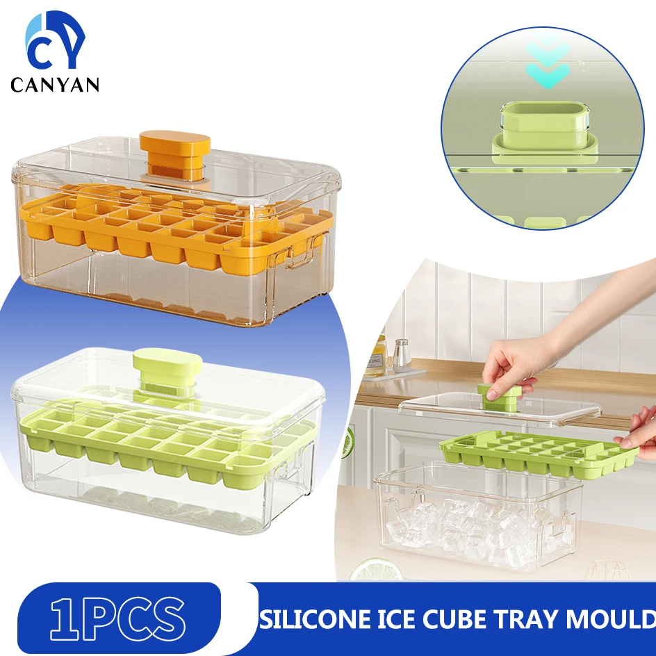 

28/56 Grid Silicone Ice Cube Tray Mould With Lid Shovel Storage Box Remove With One Click Ice Maker DIY Beer Quick-freeze Mold