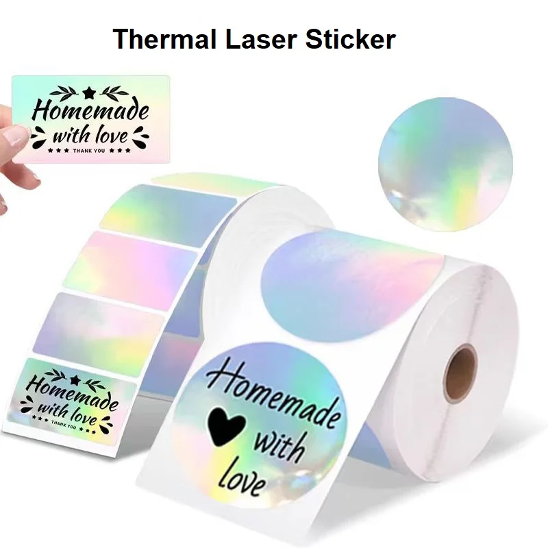 Laser Gold/Silver Thermal Label 50x50 Round Thank you sticker printable waterproof self-adhesive sealing sticker mobile printer