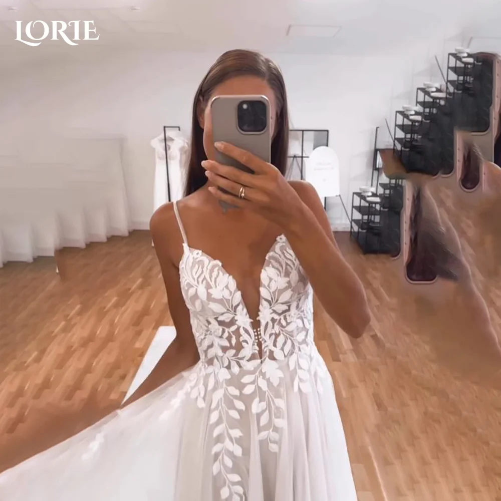 

LORIE Strapless Appliques Wedding Dresses Ruched Lace A-Line Evening Dress Elegant Ivory Train Backless Party Gown Customized