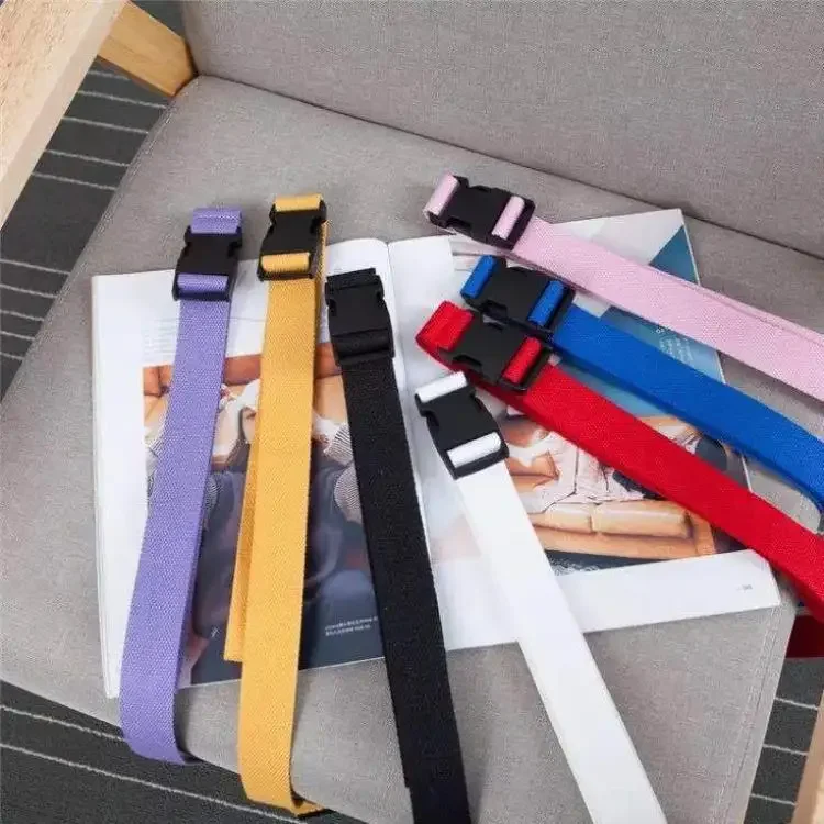 

Adults Adjustable All-Match Belt Unisex Korean Style Canvas Belts Vintage Plastic Buckle Elastic Solid Color Long Waistband