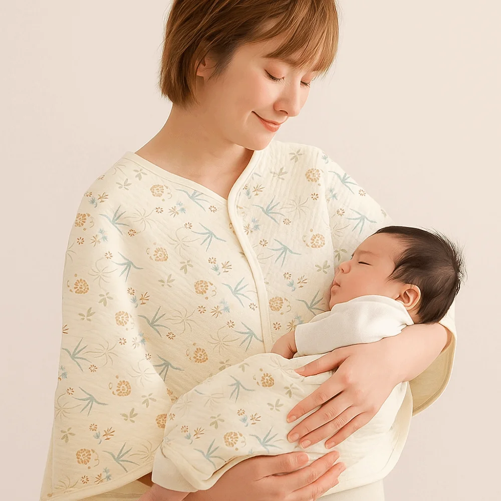 Coperta per mantello per madre in cotone stampato floreale Copertura per allattamento traspirante Copertura per allattamento al seno Mantieni caldo Morbido scialle per mamma cartone animato