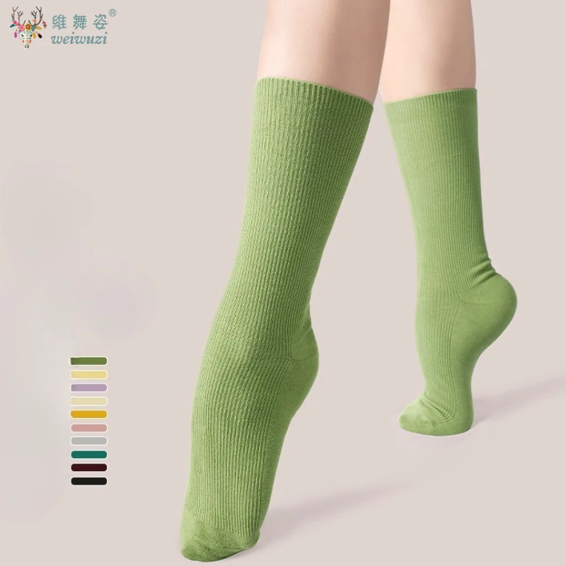 Calcetines de baile profesionales para mujer, medias de algodón con parte inferior de tubo medio, calcetines de baile modernos, calcetines deportivos antideslizantes para interiores, calcetines de entrenamiento de Ballet