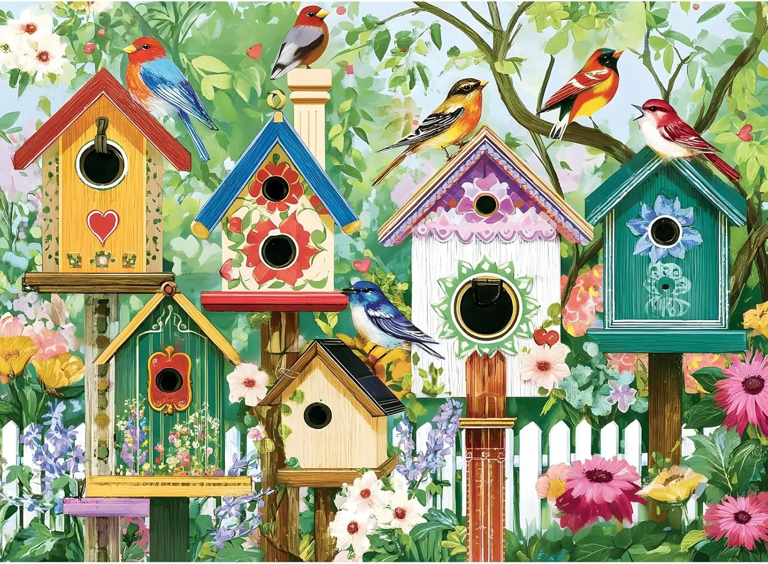 

500 Piece Puzzle for Adults, Colorful Birdhouses Jigsaw, 20.5x15 Inch, Family Game Night Decor