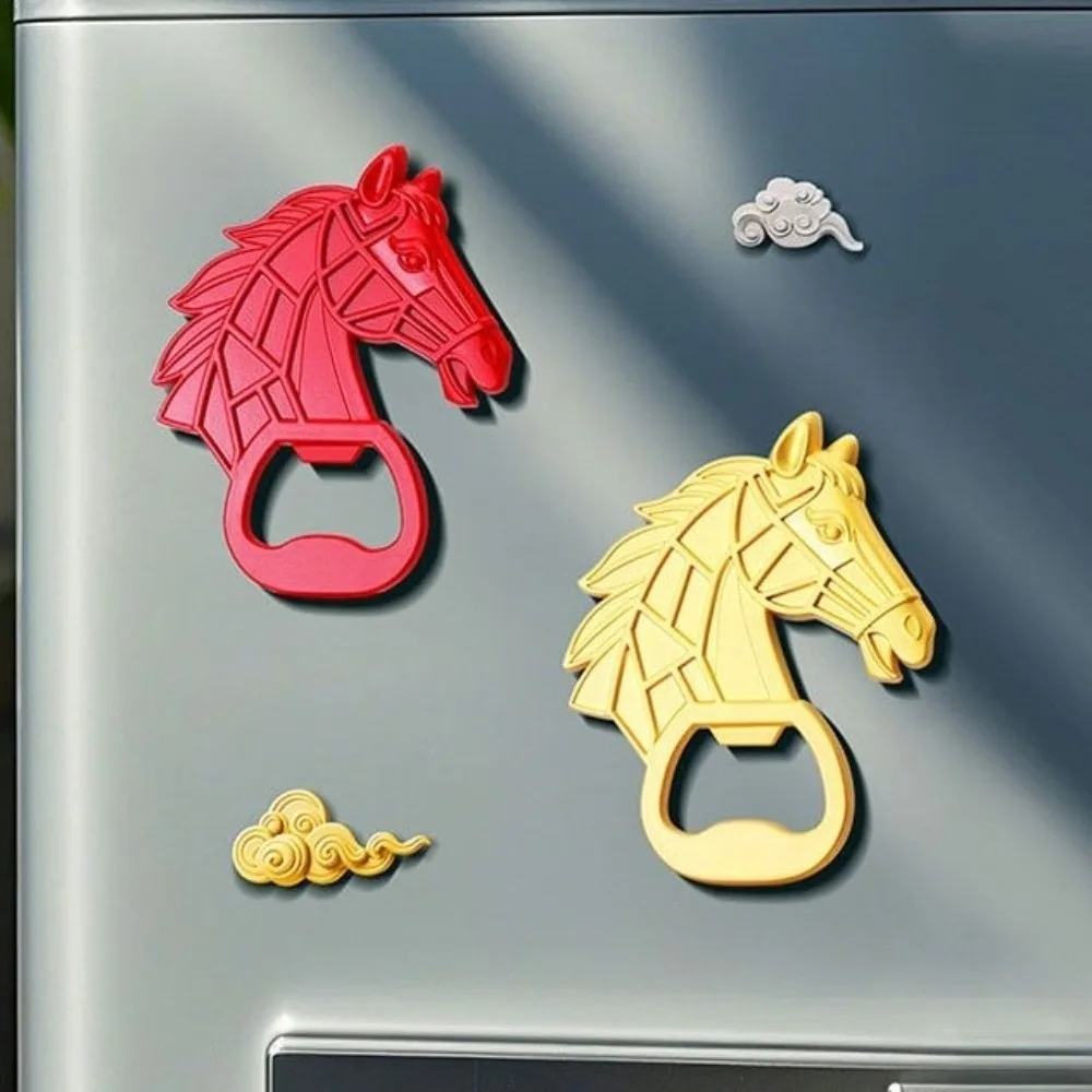 

Creative Year Of Horse Bottle Opener Portable Design Novelty Magnetic Fridge Sticker Easy To Use Red And Gold