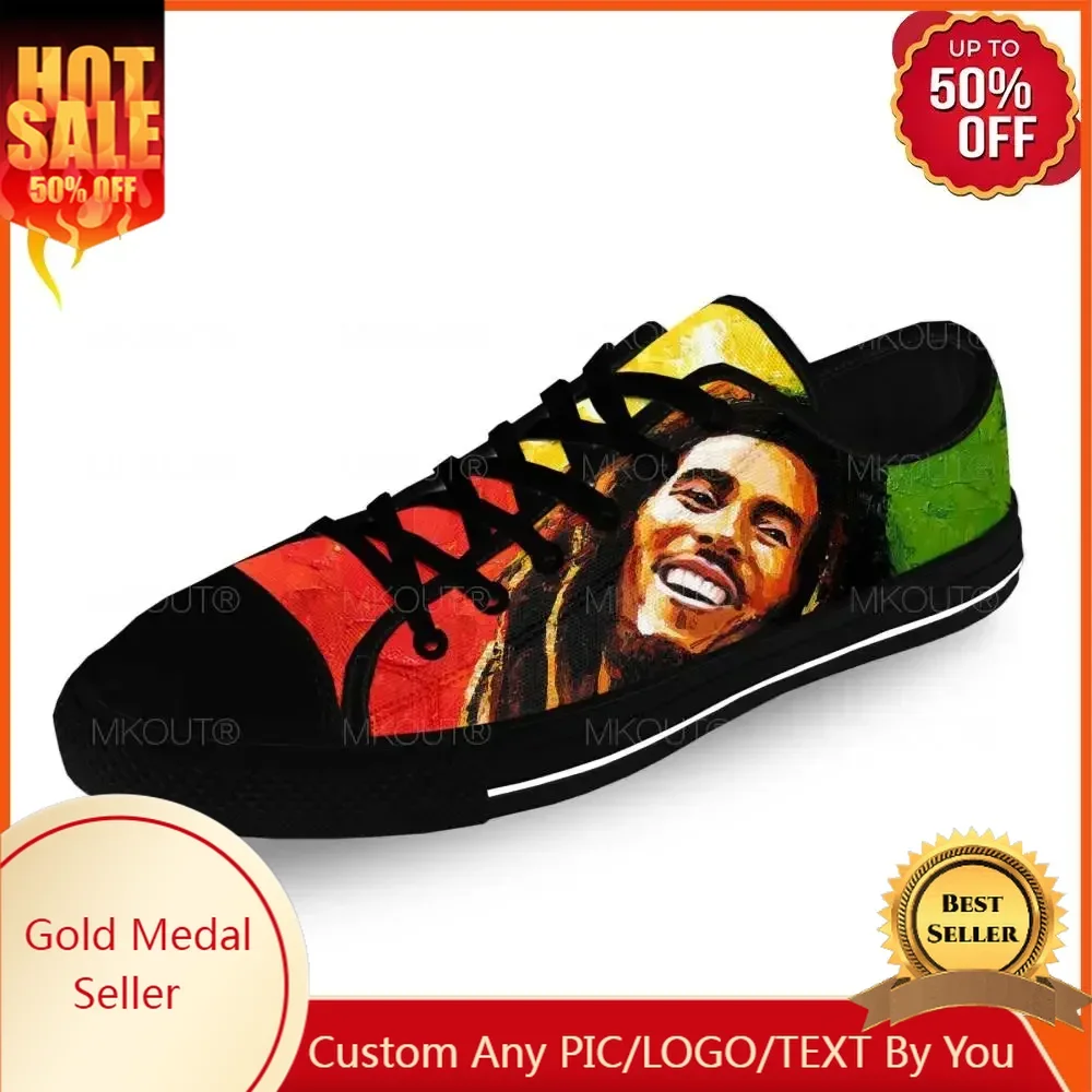 

Bob Marley Reggae Star Music Rock Fashion Casual Sneakers Low Top Lightweight Breathable 3D Printed Men Women Canvas Shoes