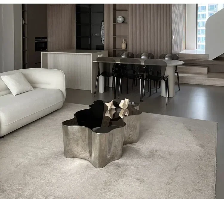 

ABC Light Luxury Yunduojiao Italian Minimalist Modern Sofa Combination Living Room Special-shaped Coffee Table Stainless Steel
