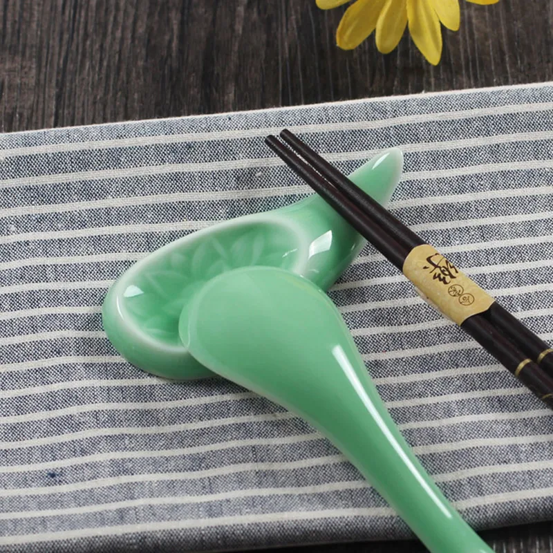 

4 PCS Chopstick Spoon Rest Holder Porcelain Dinnerware Tableware Accessories Lotus Flower Decor Dishwasher and Microwave Safe