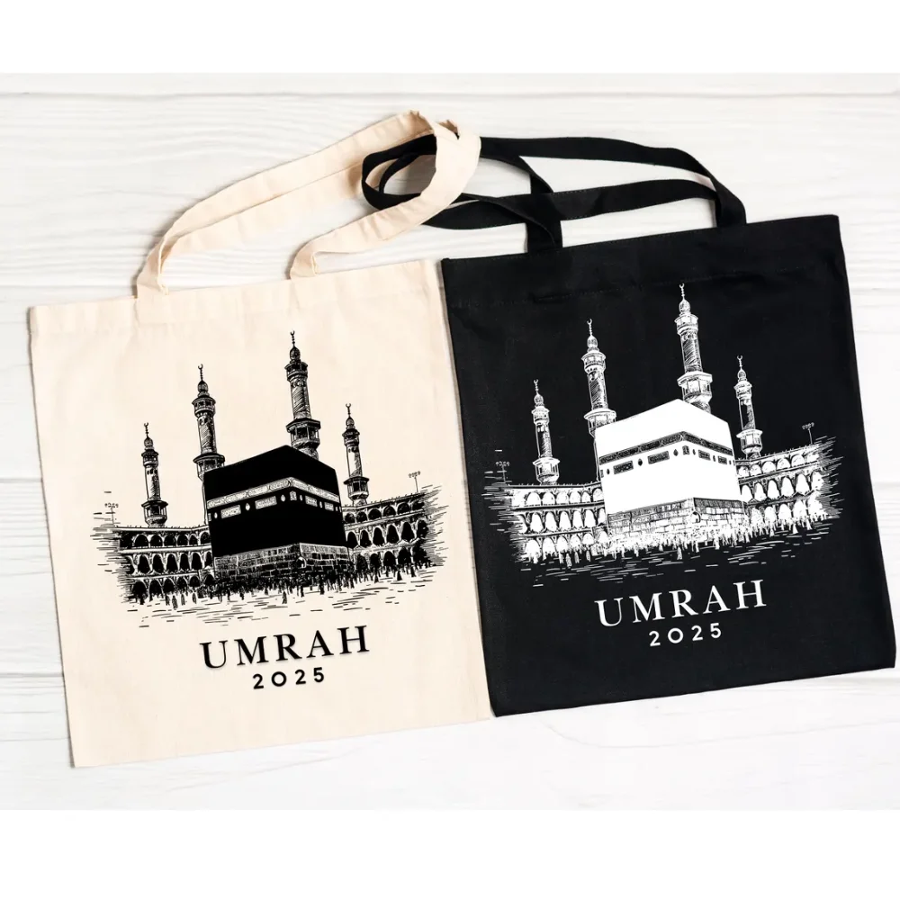 2025 Umrah Islamic Mecca Cotton Canvas Bag Tote Bag Home Kaaba Islamic Tote Bag Hajj Islamic Muslim Gifts Eid Ramadan Decoration