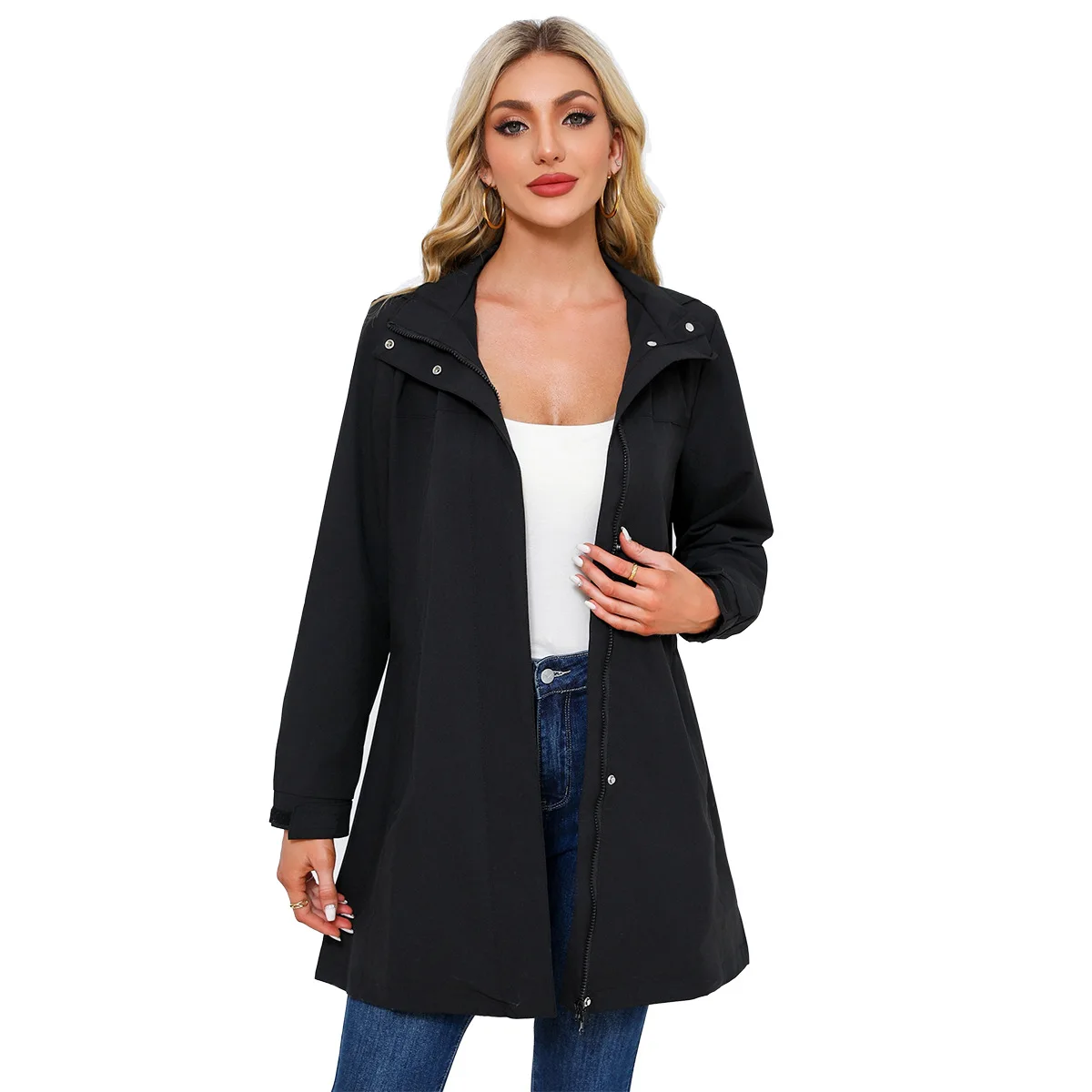 

2025 New Spring and Autumn Waterproof Windbreaker Women's Solid Color Long-sleeved Thin Jacket Casual Women's Clothing