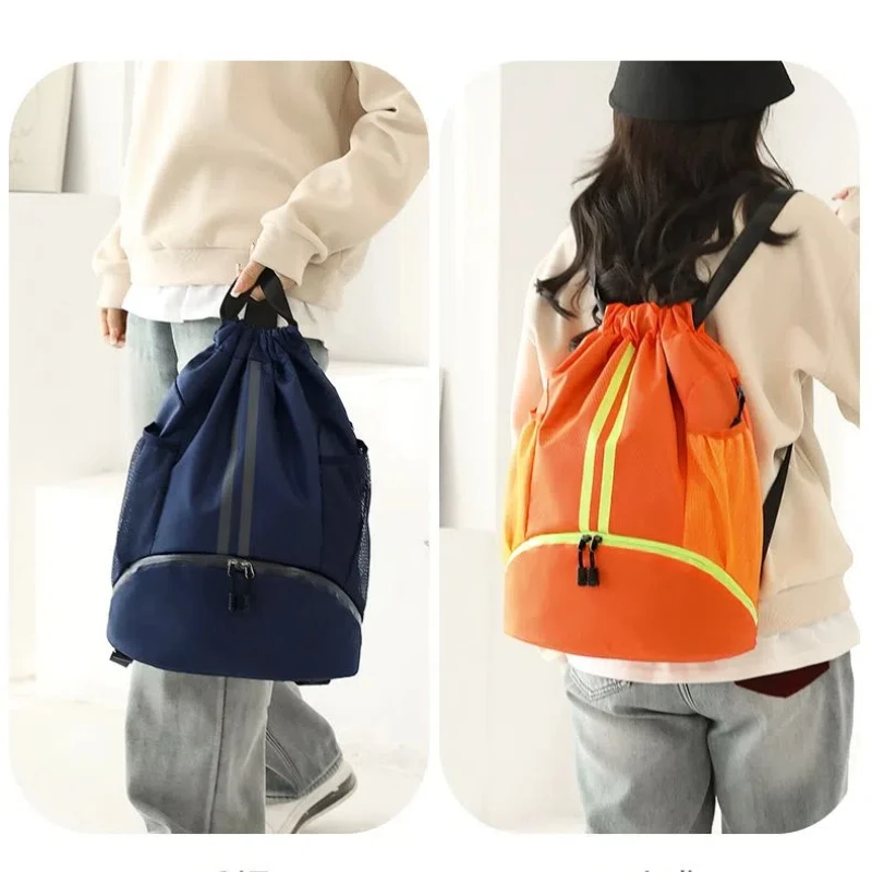 Bolsa de baloncesto o natación, bolsa de almacenamiento para mujer con separación en seco y húmedo, mochila de fútbol con cordón para entrenamiento deportivo y fitness