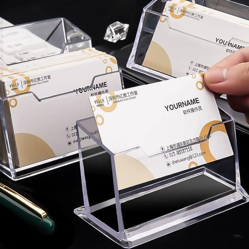 1pcs Clear Desk Shelf Box Storage Display Stand Acrylic Plastic Transparent Desktop Bussiness Card Holder Place Card Holder