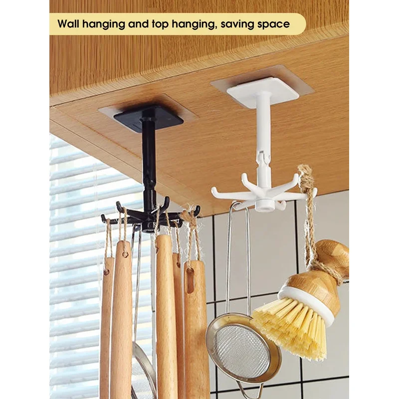 Crochets de cuisine, support de rangement rotatif sans poinçonnage, fournitures d'ustensiles de cuisine muraux, étagères multifonctions des dieux 5/10 pièces