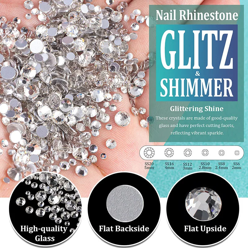 1440 Stück/Beutel AB/Klare Runde Mini-Nageldiamanten SS3-SS20 (1,3-4mm) Flache Rückseite Nicht-Hotfix Nagelkristalle Klare AB Maniküre-Glassteine – Detail 11