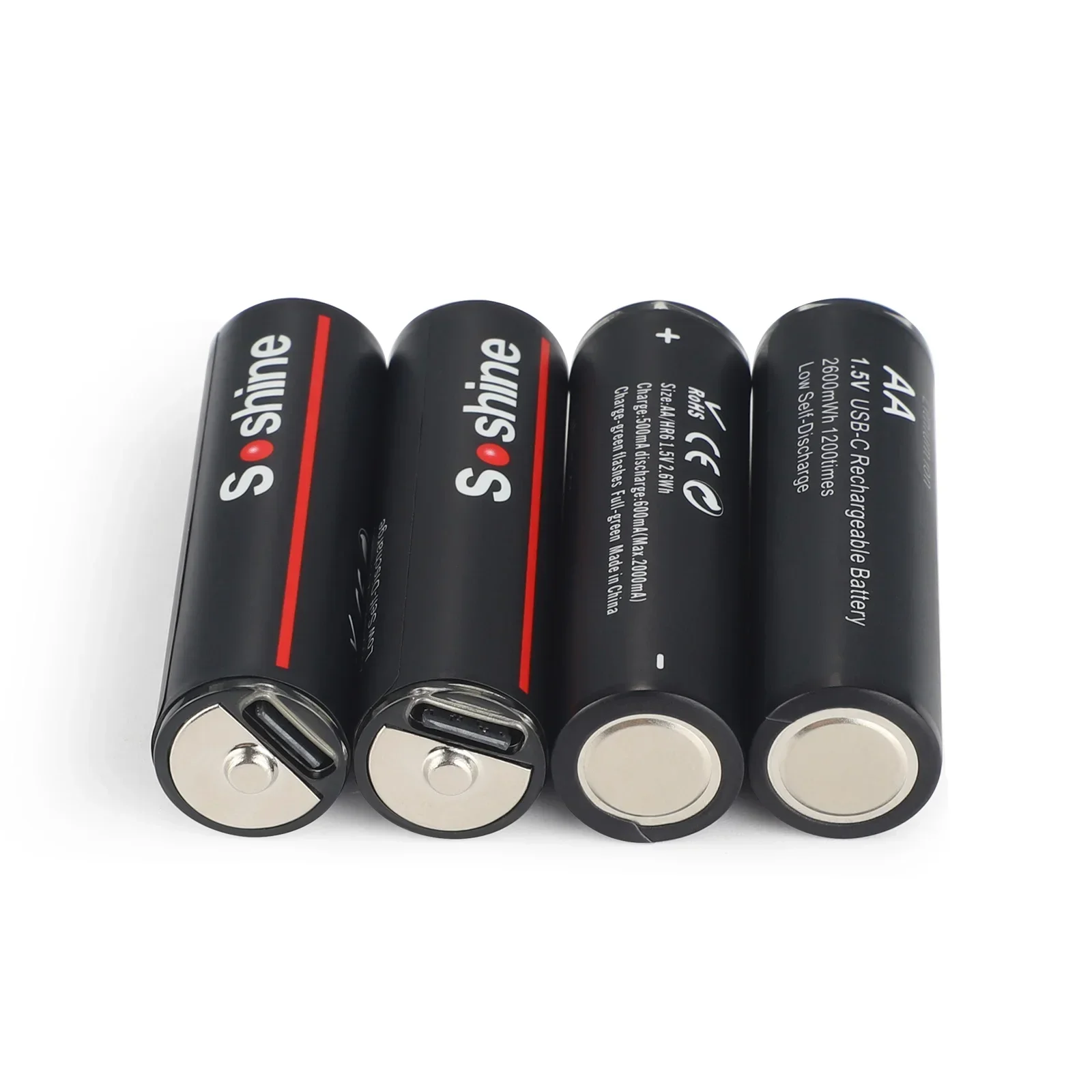 Soshine Original 1.5V 2600mWh Rechargeable Battery AA Lithium Batteries Type-C charging with 4-in-1 USB Cable 1200 Times Cycle