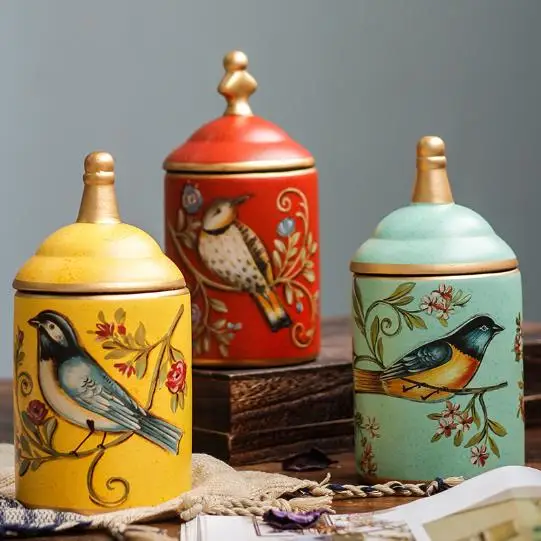 Vintage Ceramic Kitchen Canister Jars Storage Bottles Retro Tea Candy Tin Sugar Pot Organizer Painted Storage Jar Cans Cooking