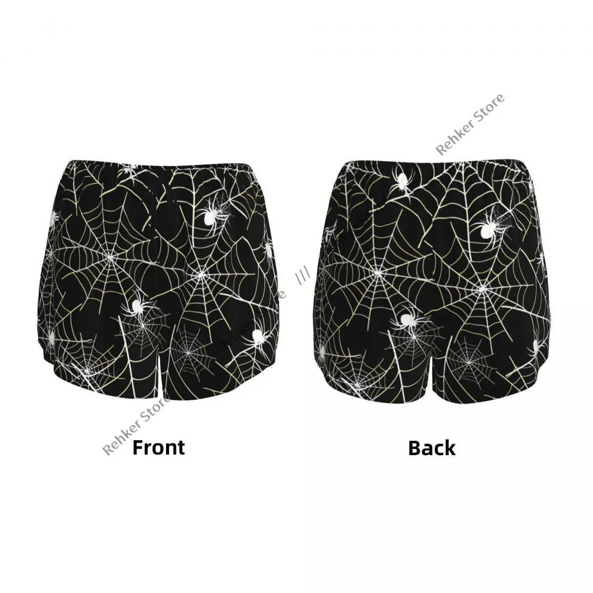 Calções esportivos femininos teia de aranha com aranhas halloween correndo yoga fitness treinamento de badminton de secagem rápida com bolso