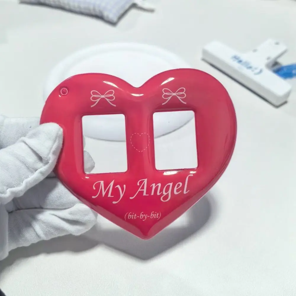 Creative Love Heart Photocard Holder 2 Slots with Keychain Idol Photo Protective Cover Cute 1 inch Card Holder for Girls