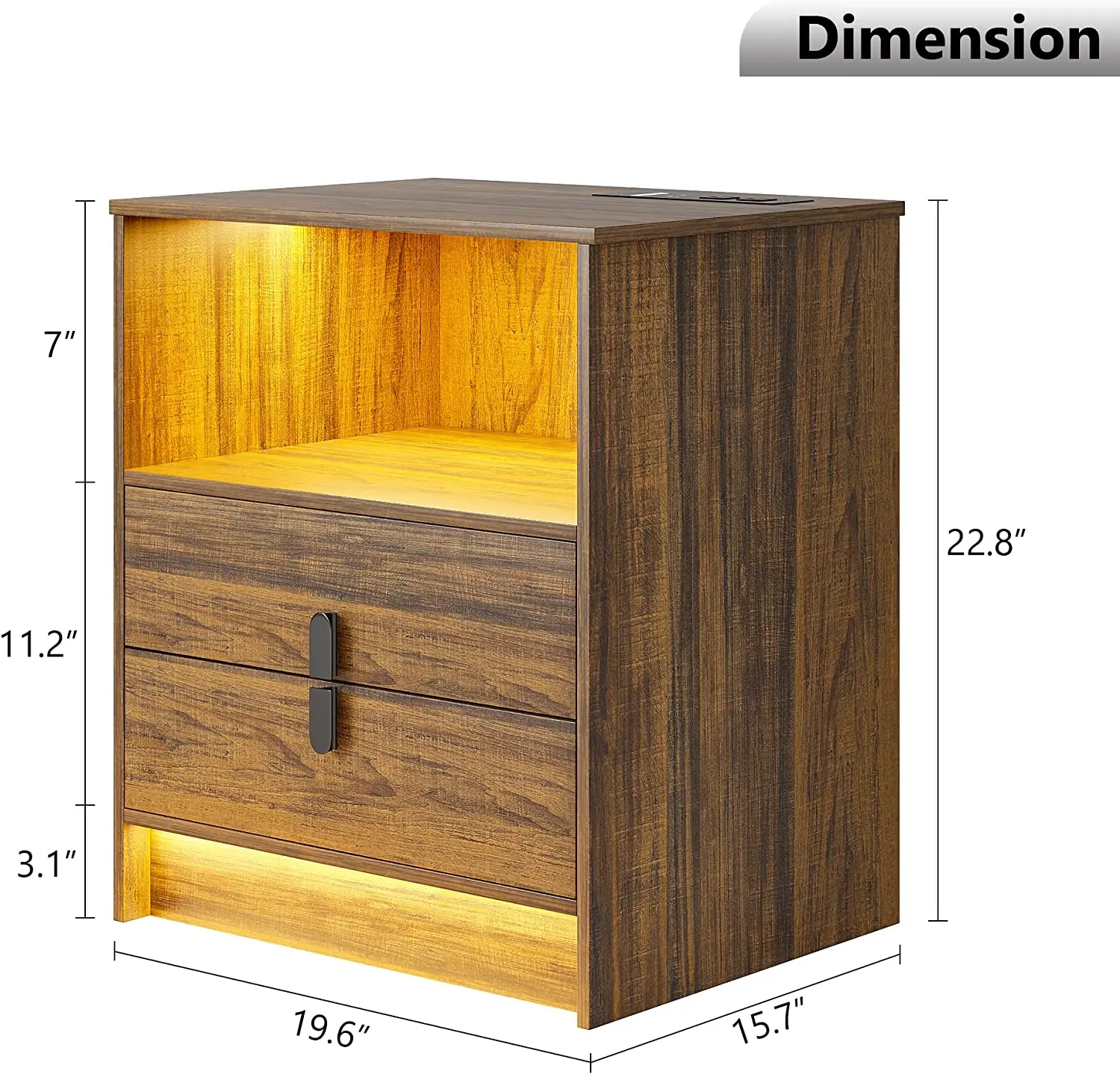 Smart Night Stand for Bedroom Nightstand with Charging Station BedsideTable with Power Outlets&2Drawers,Modern End SideTable