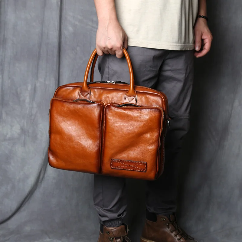 Retro Leder herren Aktentasche Top Schicht Leder Handtasche Lässig Schulter Messenger Tasche Business Laptop Tasche Trendy männer Tasche NZPJ – Detail 5