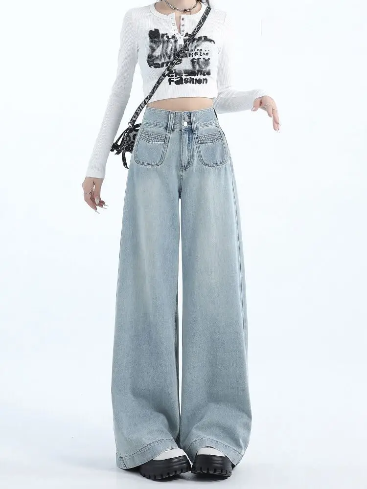 

High waisted wide leg jeans women in the spring and autumn 2026 new American style retro loose and lazy floor length pants