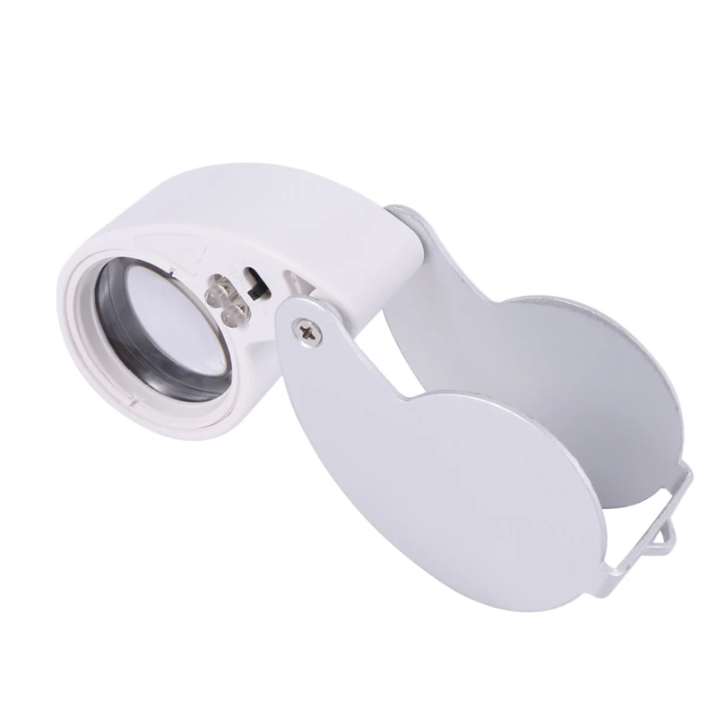 40 X 25mm Glass Lens Jeweler Loupe Magnifier With LED-Silver