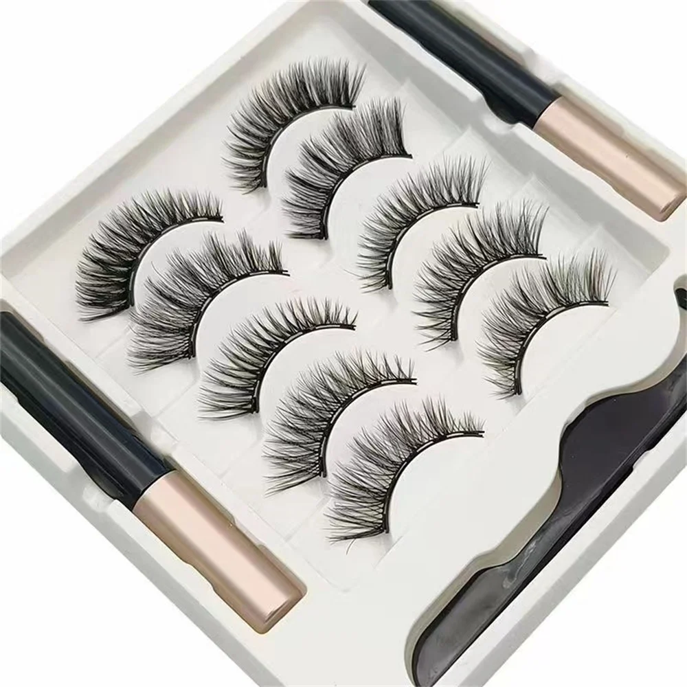 5 Paar Magnetische Wimpern mit Eyeliner und Pinzette Set 3D Nerzwimpern Natürliche Künstliche Falsche Wimpern