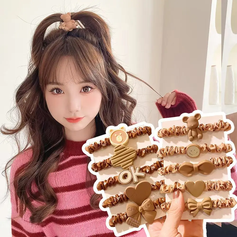 

Цвет чая с молоком, набор детских резинок для волос из 5 предметов, резинки для волос с высоким хвостом, стильные милые аксессуары для волос в стиле Ins для девочек