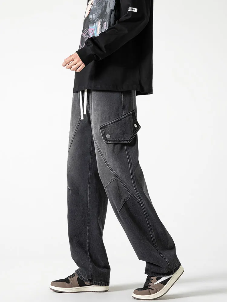 

Мужские джинсы Street Sle, свободные прямые брюки, весна-осень, длинные брюки в американском стиле High Street Vibe, молодежный тренд, антибактериальные