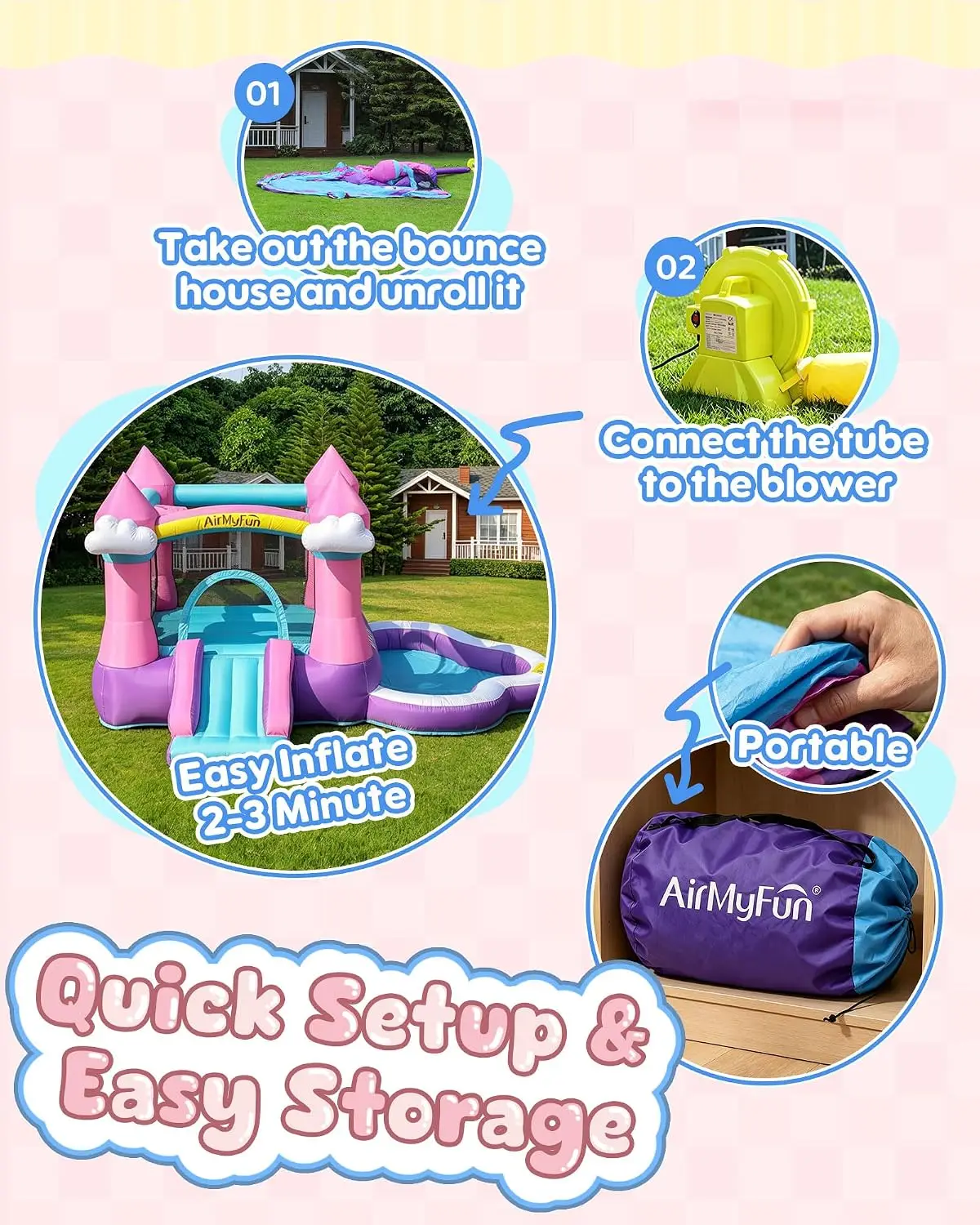 Pink Indoor/Outdoor Inflatable Bounce House for Kids 3-8 - Bouncy Castle with Slide, Blower, Water Pool & Ball Pit view 3