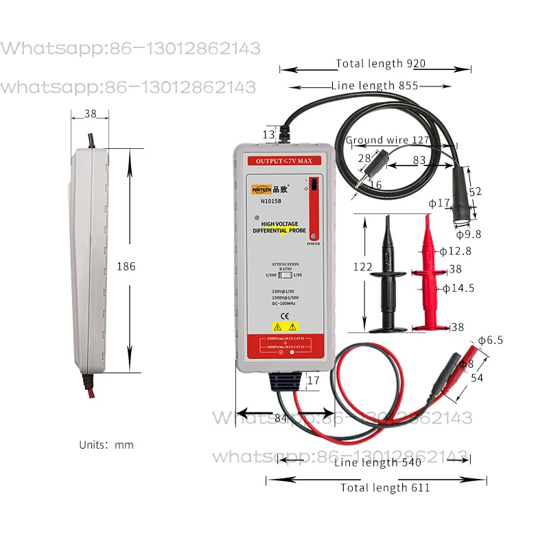 

Дифференциальный зонд высокого напряжения 2025 Pintech N1015B, 100 МГц постоянного тока, 1500 Вp-p, осциллографный зонд, коэффициент затухания 1:50/500